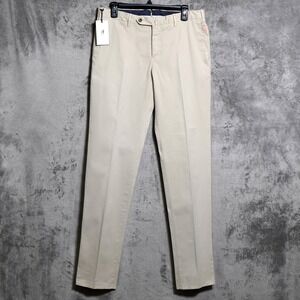 PT Torino Pants Mens 33x35 Beige Chino Slim Cotton Pleated Tapered Preppy FLAW
